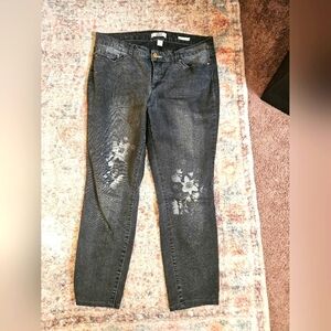 Vintage American Women's Black Jeans with flowers & beading detail. Size 12R/31